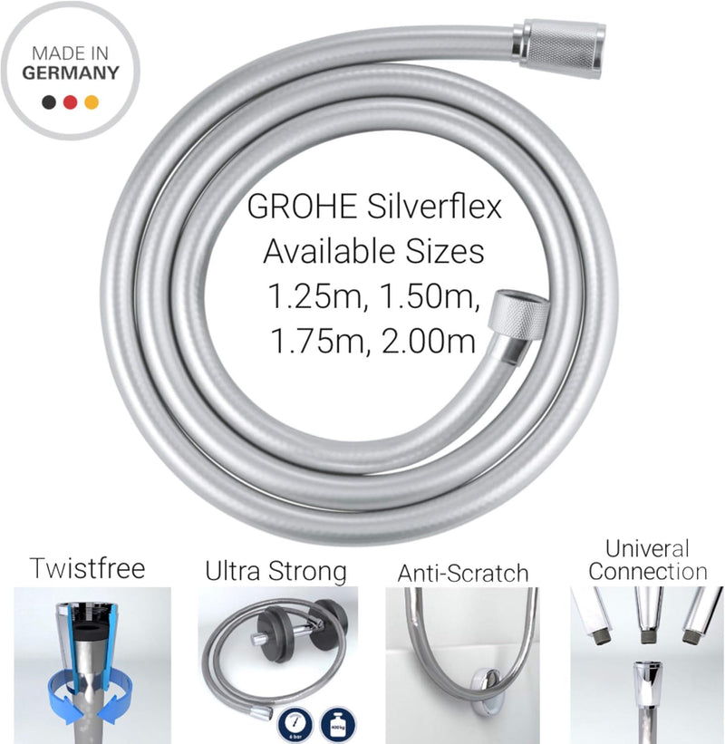 Grohe Silverflex Brauseschlauch 1250 mm BL Chrom 1,25 m glatte Obefläche (Longlife), Chrom 1,25 m gl