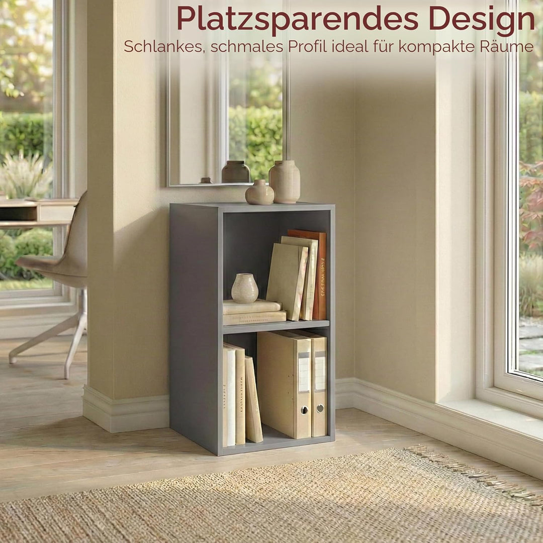 Vida Designs Oxford Bücherregal mit 2 Etagen, Grau aus Holz 2 Etagen Grau, 2 Etagen Grau