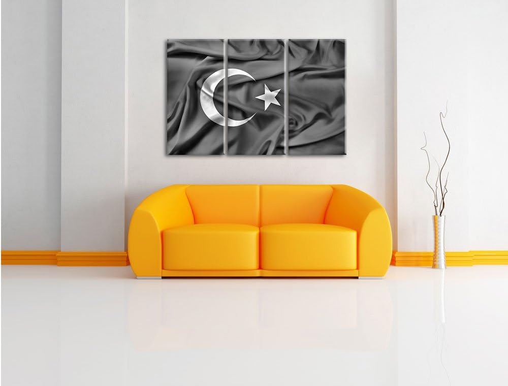Pixxprint Monocrome, Turkey Flag, Türkei Flagge 3-Teiler Leinwandbild 120x80 Bild auf Leinwand