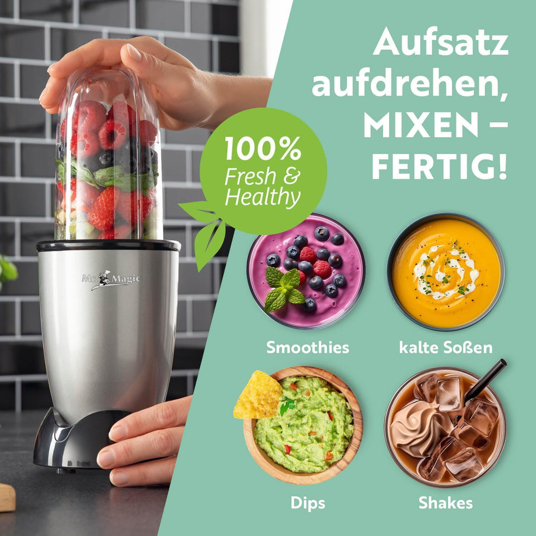 GOURMETmaxx Mr. Magic Mixer | Smoothie Maker mit XXL-Zubehörpaket | Standmixer 18-tlg. | Blender mit