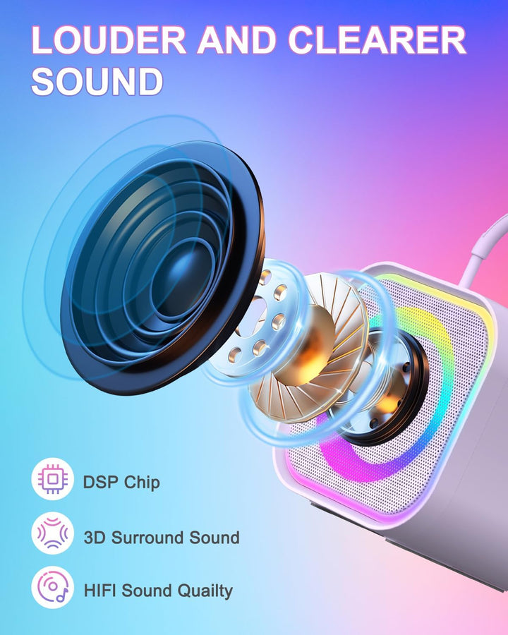 LOFICOPER Karaoke Maschine Kinder mit 2 Mikrofones, Tragbaren Bluetooth Lautsprecher mit 5 Farbige L