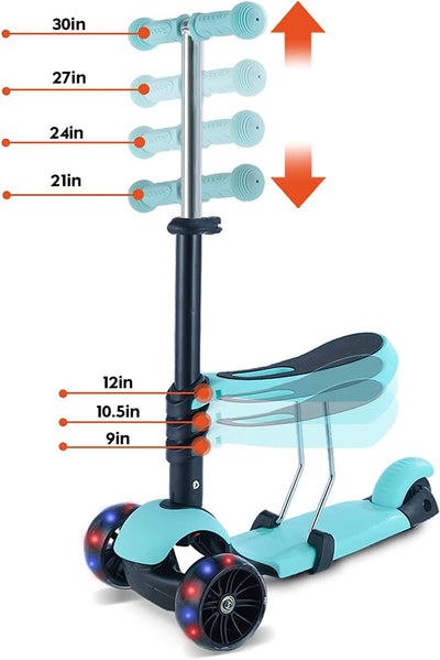 Scooter für Kinder| Tretroller mit Abnehmbarem Sitz 3-in-1 Höhenverstellbarer Kinderroller mit Leich