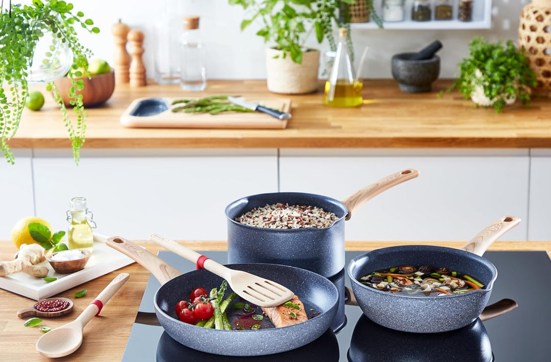 Tefal Natural Force G2669282 Kochtopf 24 cm + Pfannen 20/24 cm + Pfannenwender, Induktion, Antihaftb