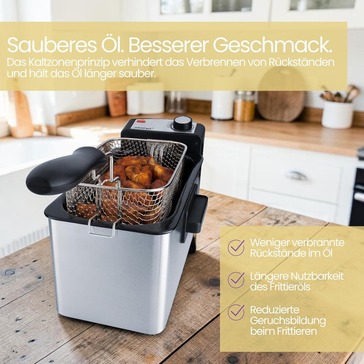 Steba DF 180 Edelstahl Fritteuse, Profi-Heizsystem, 3 L Metallic