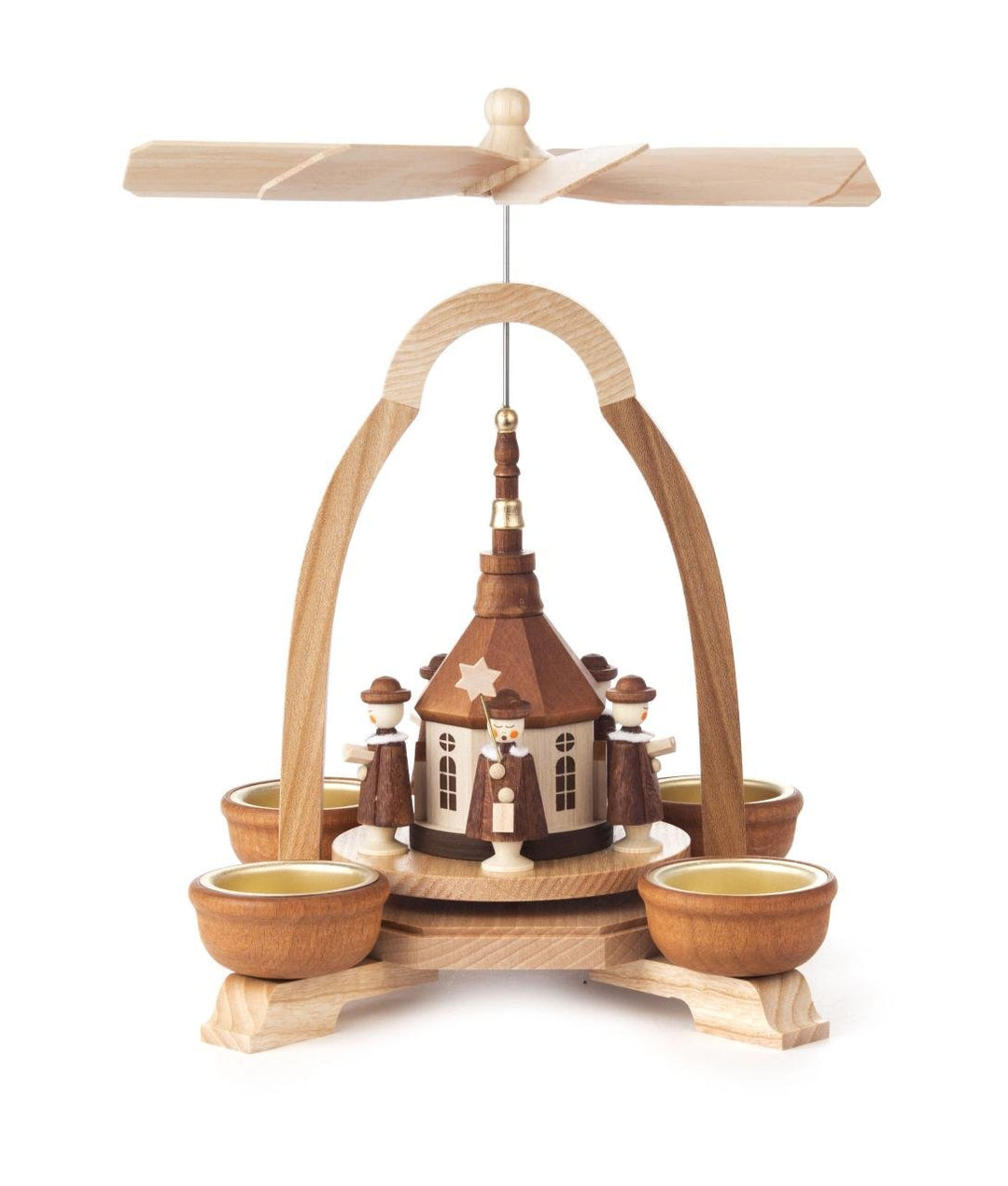 DREGENO Seiffen Pyramide mit Seiffener Kirche, Holz, Natur, 17 x 17 x 25 cm