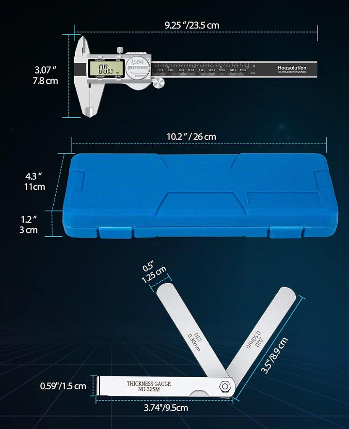 Housolution Messschieber Digital, Elektronische Schieblehre mit ABS-Funktion, 6-Zoll IP54 Wasserdich