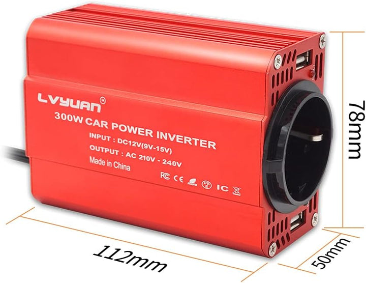 LVYUAN 300W Wechselrichter DC 12 V auf 230V AC Spannungswandler Auto Konverter mit Dual USB Ports &