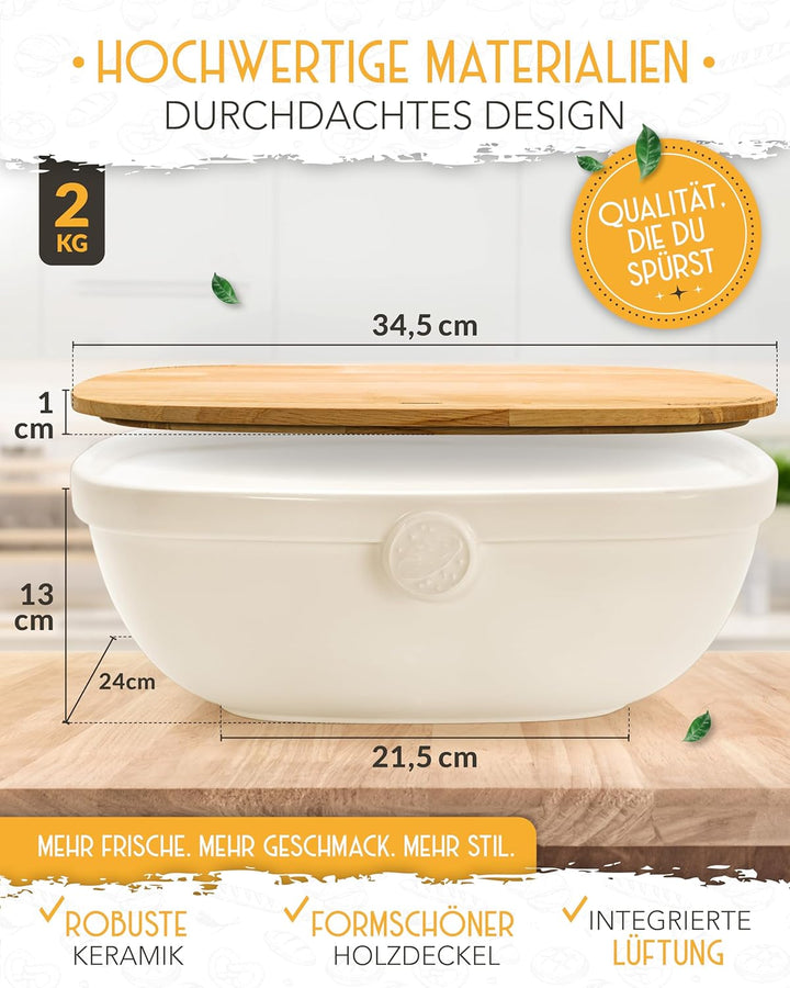 KRUSTENZAUBER Brotkasten Keramik zur Brotaufbewahrung – Moderne Brotbox mit Deckel – Bread Box ideal