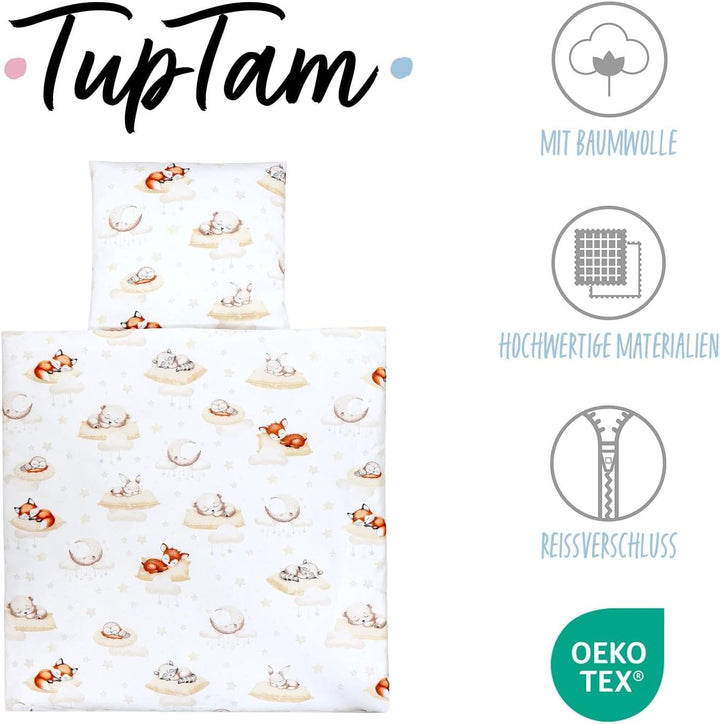 TupTam Unisex Baby Wiegenset 4-teilig Bettwäsche-Set: Bettdecke und Kopfkissen mit Bezug, Farbe: Sch