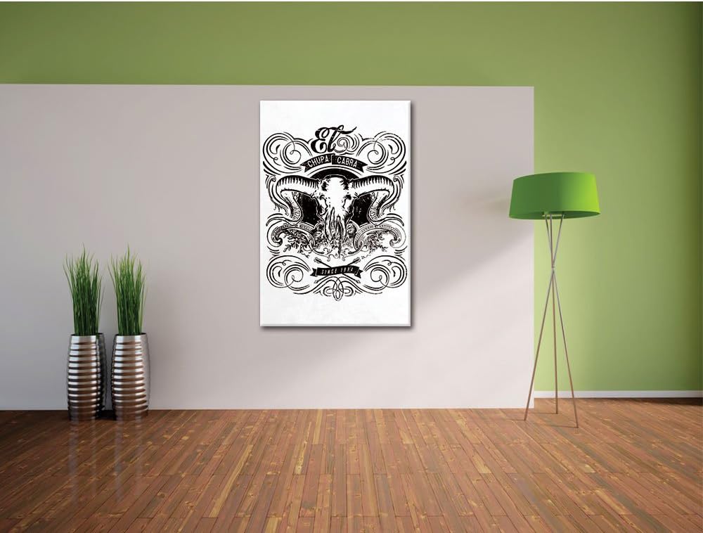 Pixxprint Chupacabra Skull White Bild auf Leinwand, XXL riesige Bilder fertig gerahmt mit Keilrahmen