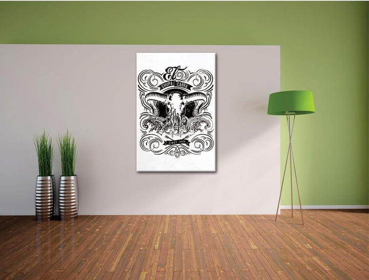 Pixxprint Chupacabra Skull White Bild auf Leinwand, XXL riesige Bilder fertig gerahmt mit Keilrahmen