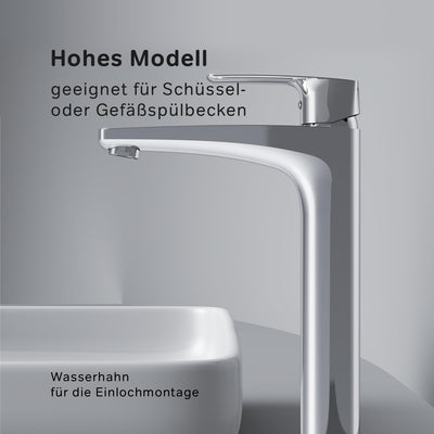 AM.PM GEM FGA92000 Wasserspande Waschtischarmatur Hoch, kratzfester Wassehhahn für Badezimmer, geräu