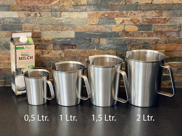 Milchkännchen »Graduata« Messbecher Pitcher Krug Gastro Milchaufschäumer Skala aus Edelstahl mit Gri