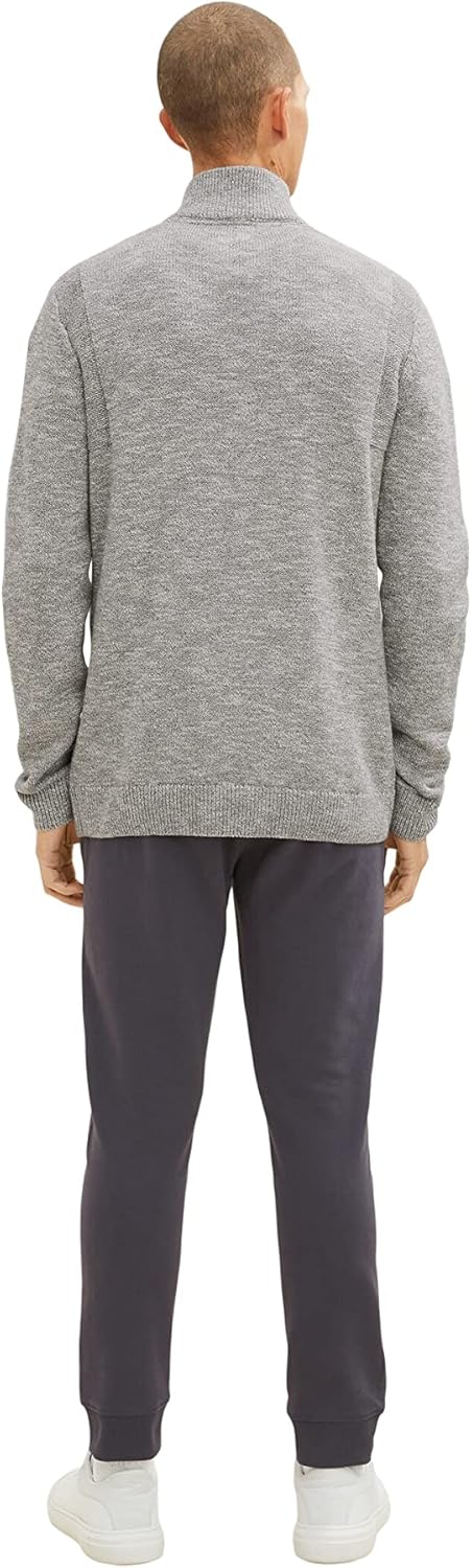 TOM TAILOR Herren Troyer Strickpullover in Melange-Optik M 31010 - Grey White Injected Melange, M 31