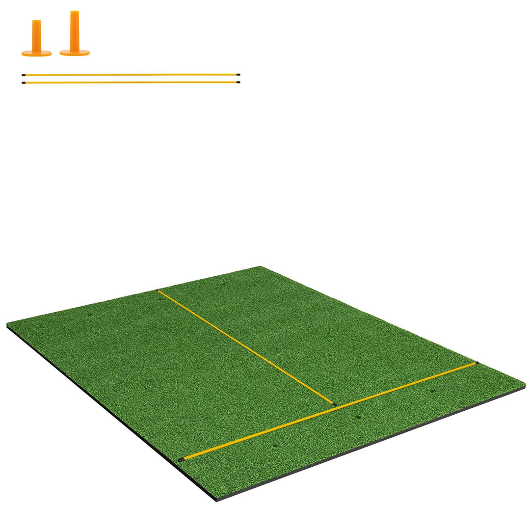 GYMAX Golf Abschlagmatte, Golf Übungsmatte mit 2 Gummi-Tees, 2 Ausrichtungsstäben &amp; 6 Abschlagpositi