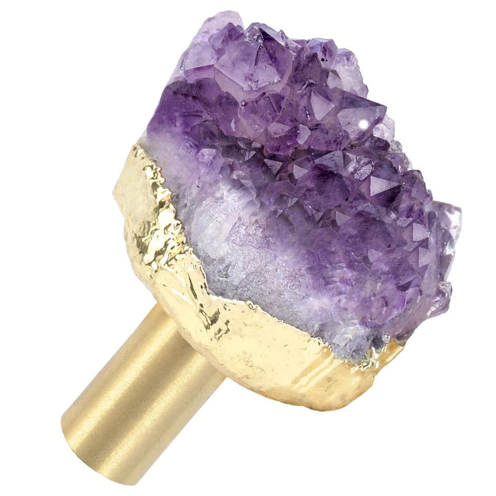 KYEYGWO 4 Stück Natürlich Amethyst Drusen Möbelknöpfe, Unregelmässig Kristall Schubladenknöpfe Stein