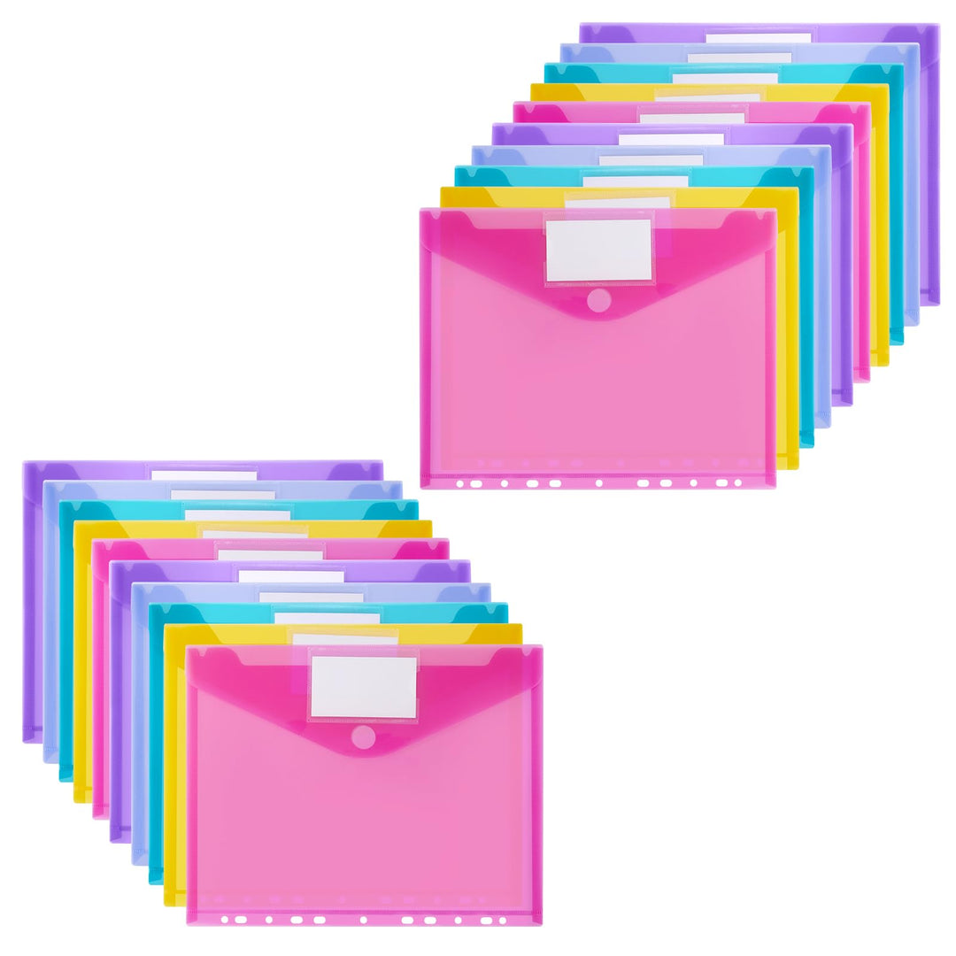 Sosayet Dokumententasche A4 Abheftbar - 48 Pack mit 11 Lochrand Klettverschluss und Etikettentasche
