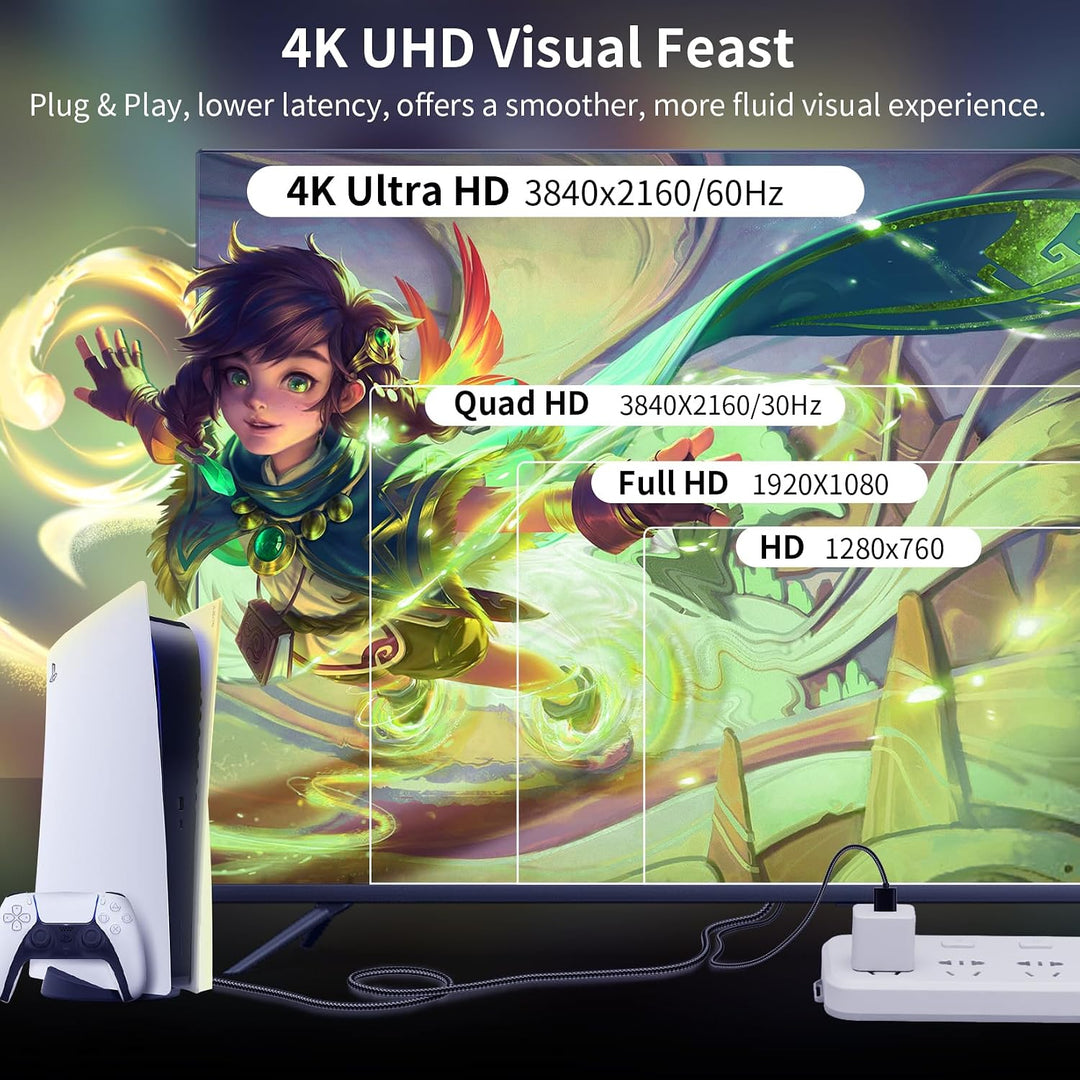 BolAAzuL HDMI auf DisplayPort-Kabel, 4K @ 60Hz, Schwarz, Unidirektional für PS5, PS4 Pro - Monitorka