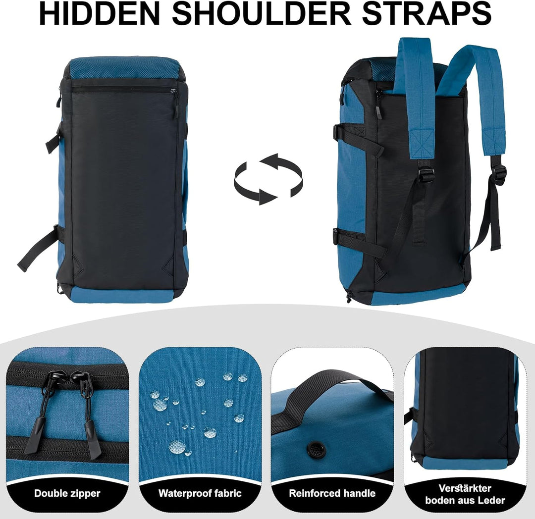 Sporttasche Herren + Rucksack-Funktion, 36L Reisetasche Damen, Sporttasche Damen mit Schuhfach, Nass
