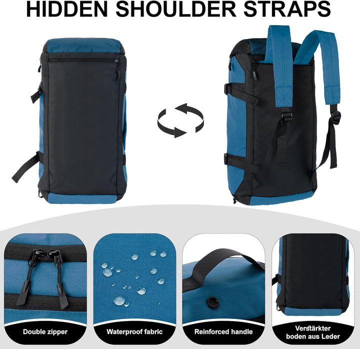 Sporttasche Herren + Rucksack-Funktion, 36L Reisetasche Damen, Sporttasche Damen mit Schuhfach, Nass