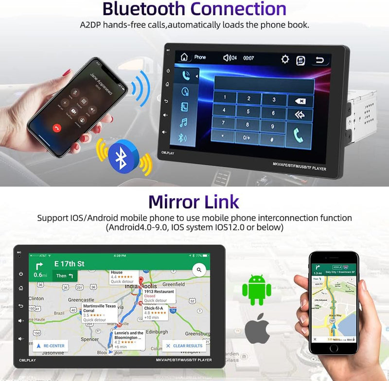 Podofo Single Din Autoradio Kompatibel mit Apple Carplay Android Auto, 9 Zoll Touchscreen Abnehmbare