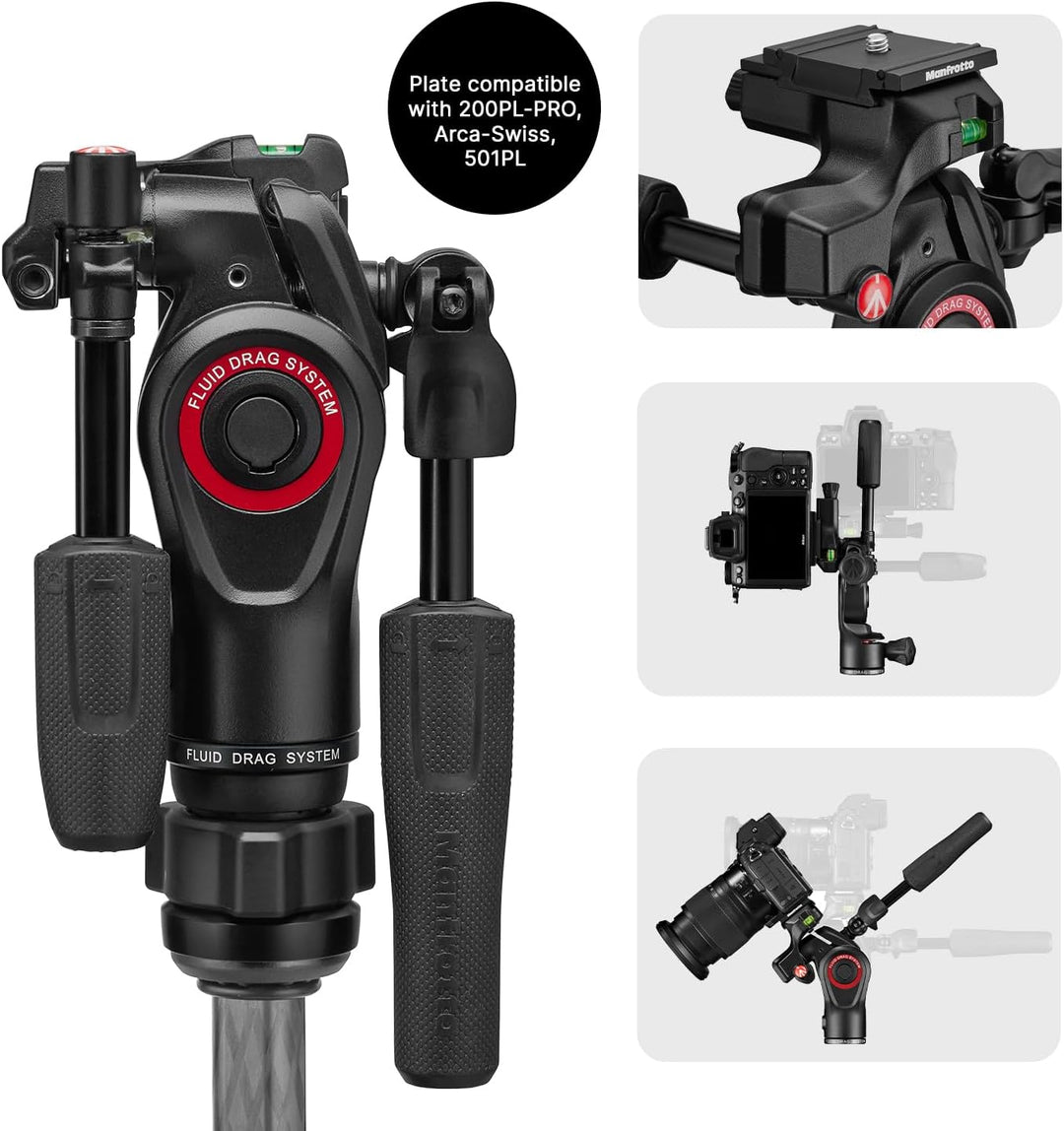 Manfrotto Befree GT PRO Reisestativ aus Kohlefaser, 4-teilig, mit 3-Wege-Schwenk-/Neigekopf, Schwarz