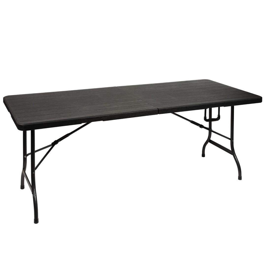 Perel Klapptisch, Buffettisch, Campingtisch, Picknicktisch, Holzoptik schwarz, klappbar tragbar mit