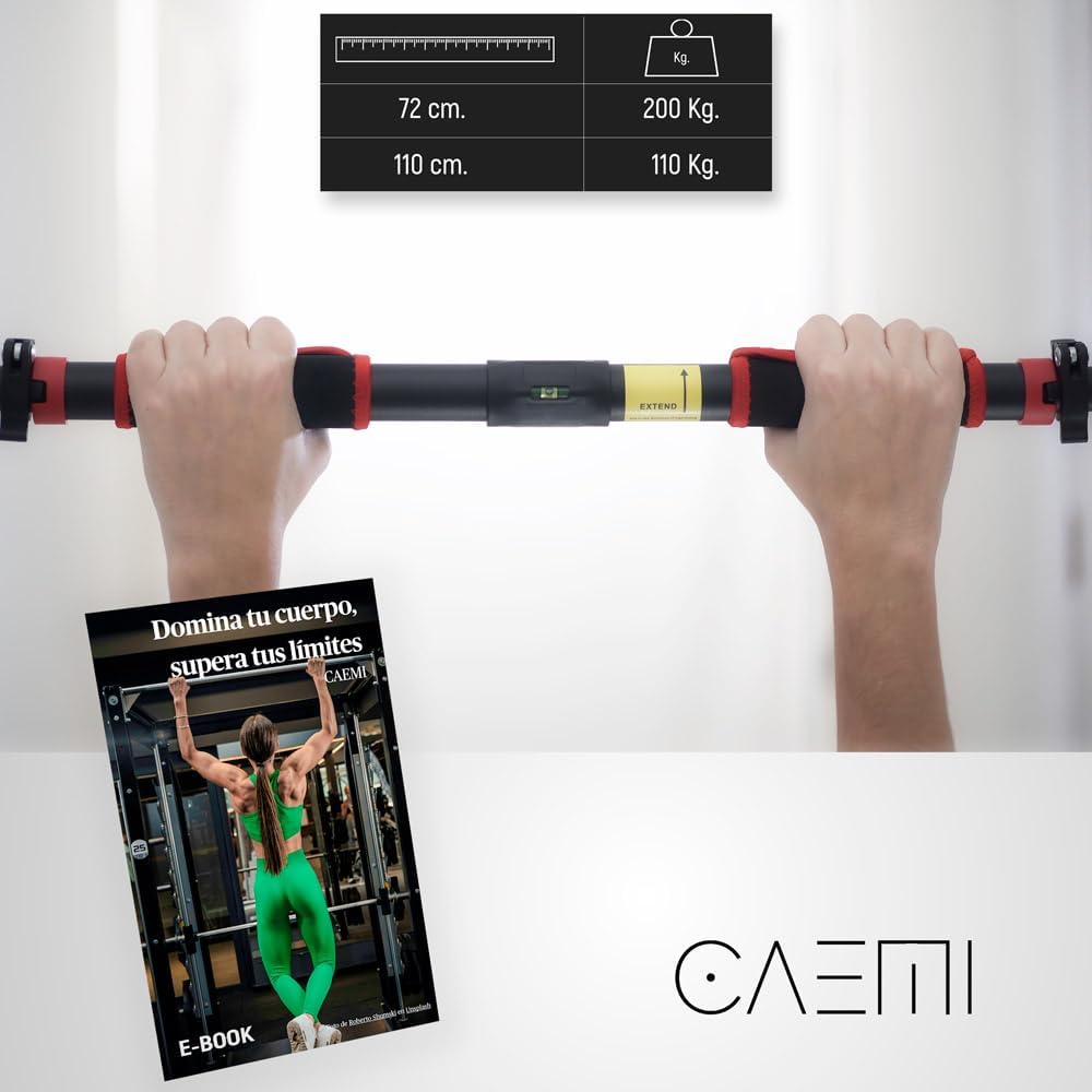 CAEMI Klimmzugstange für die Wand, verstellbar, 72-110 cm, bis 200 kg, Türreck ohne Schrauben, Pull