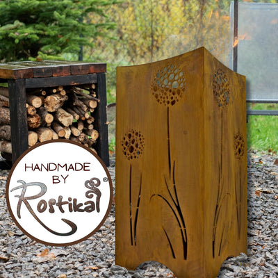 Rostikal | Feuerkorb mit Pusteblumen | Feuerstelle Feuerschale aus Metall Rost für Garten und Terras