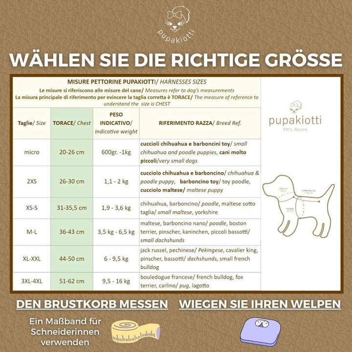 PUPAKIOTTI Basic Hundegeschirr Kleine und mittlere Grösse | Ergonomisches und verstellbares Hundeges
