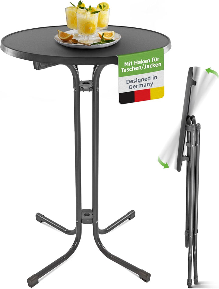 BeFair Stehtisch Klappbar Anthrazit Ø 70 cm Rund Nico - Stabiler Partytisch in Höhe 110 cm mit 4 pra