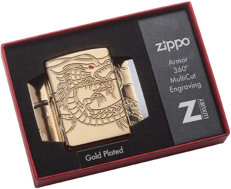 Zippo 60000685 Jim Beam Feuerzeug, Chrom, Armor High polish Gold Plate with Epoxy Inlay (Dragon Mult