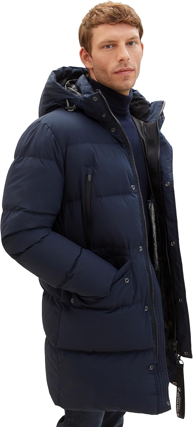 Tom Tailor Herren Recycled Down Puffer-Parka mit Abnehmbarer Kapuze 1037357 L 10668 - Sky Captain Bl