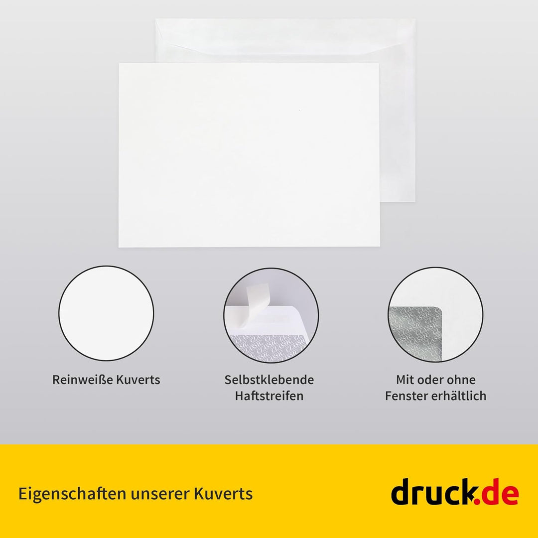 1000 Stück Kuverts - Briefumschläge - C5 Kuvert ohne Fenster - weiss - selbstklebender Haftfix Versc