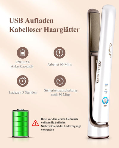 CkeyiN Kabellos Glätteisen,Akku-Haarglätter,2 in 1 Haarglätter und Lockenwickler,Klein,Keramik,USB f