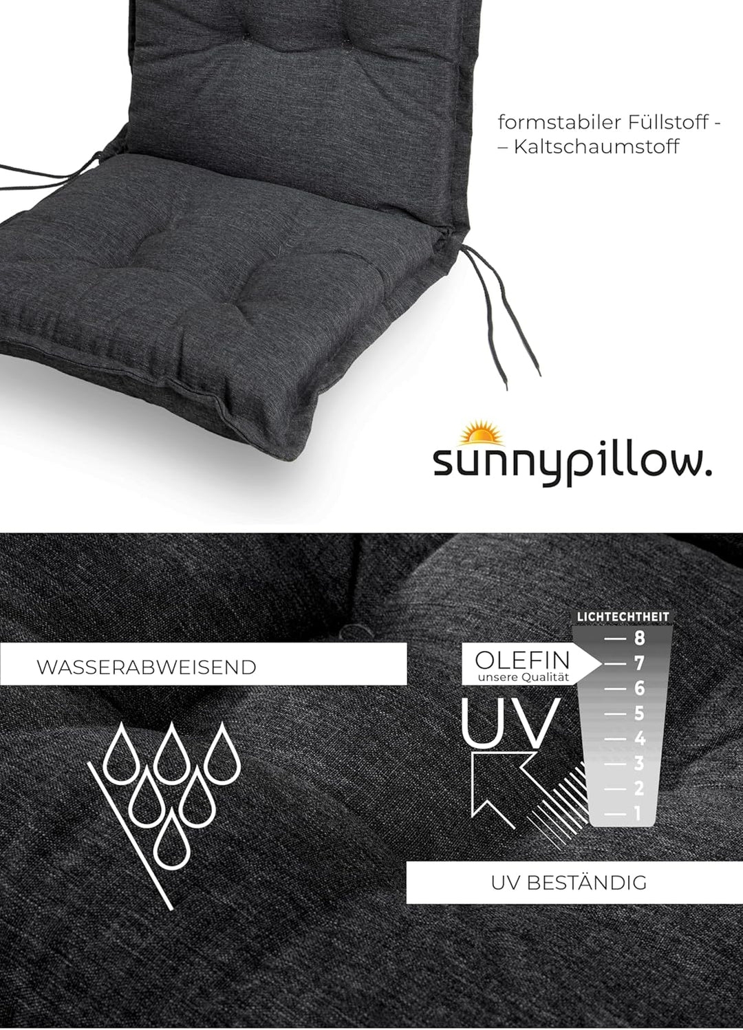 sunnypillow Stuhlauflagen Niedriglehner 100 x 50 (2er Set) - Gartenstuhlauflage Extra Dicke 9cm - Au
