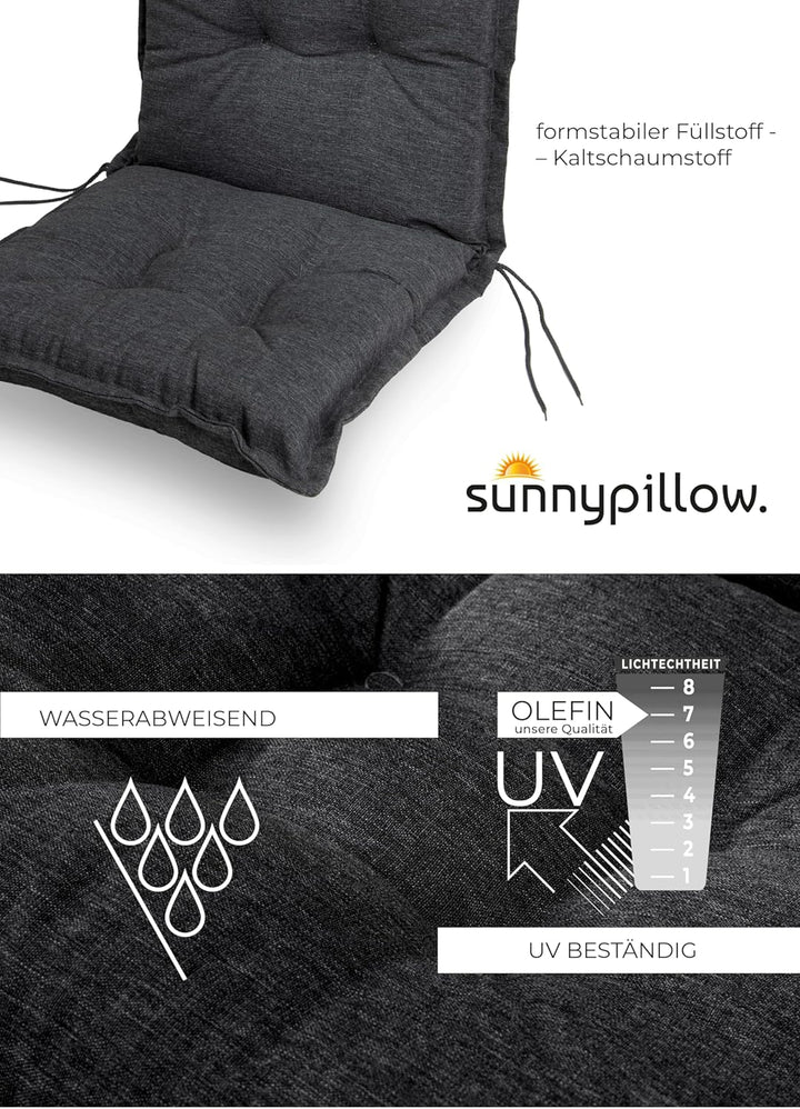 sunnypillow Stuhlauflagen Niedriglehner 100 x 50 (2er Set) - Gartenstuhlauflage Extra Dicke 9cm - Au