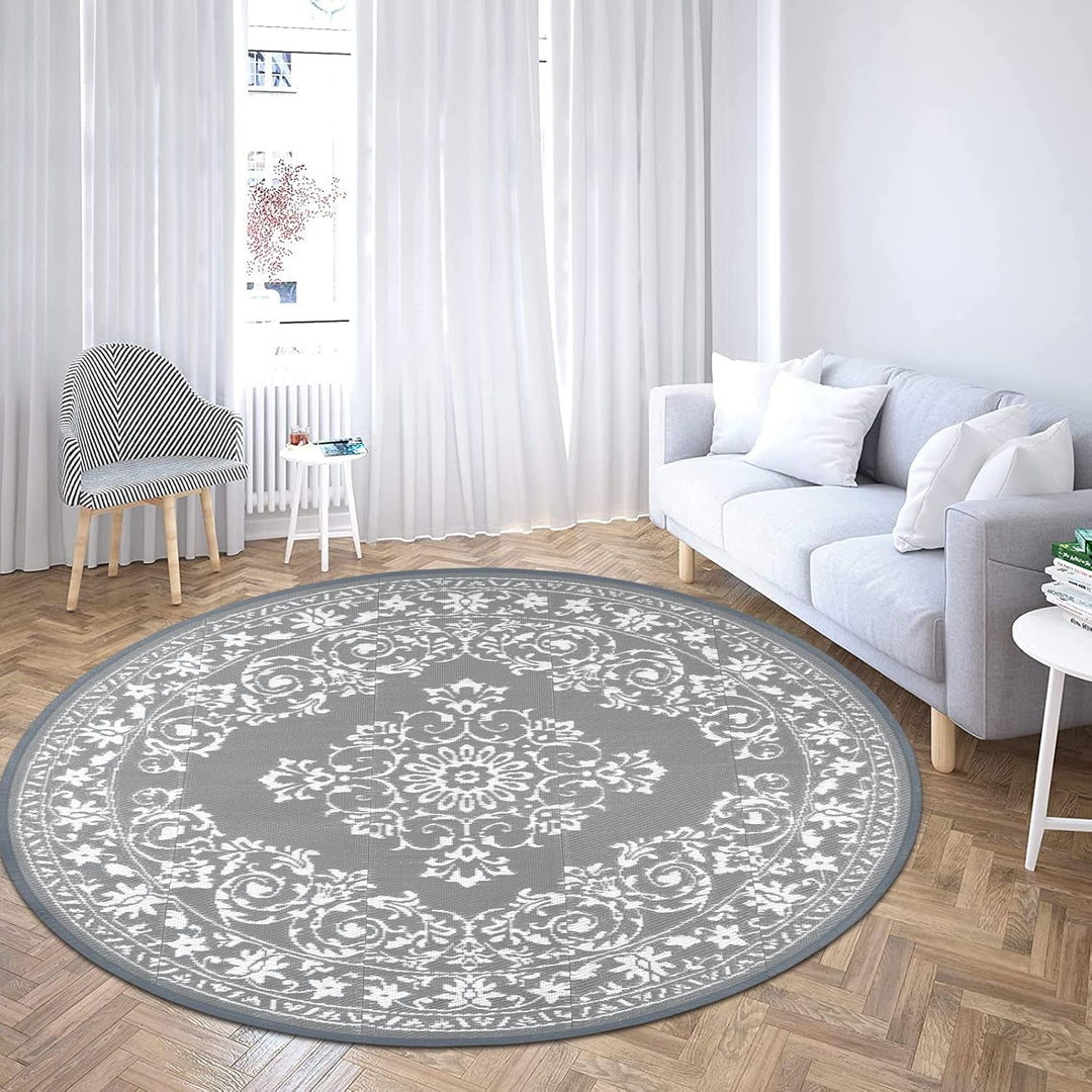 Enyhom Outdoor Teppich Rund 180 cm, Wetterfest Wendbarer Bodenmatte Kunststoff Terrassenteppich Auss