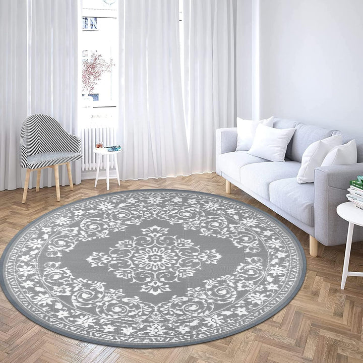 Enyhom Outdoor Teppich Rund 180 cm, Wetterfest Wendbarer Bodenmatte Kunststoff Terrassenteppich Auss