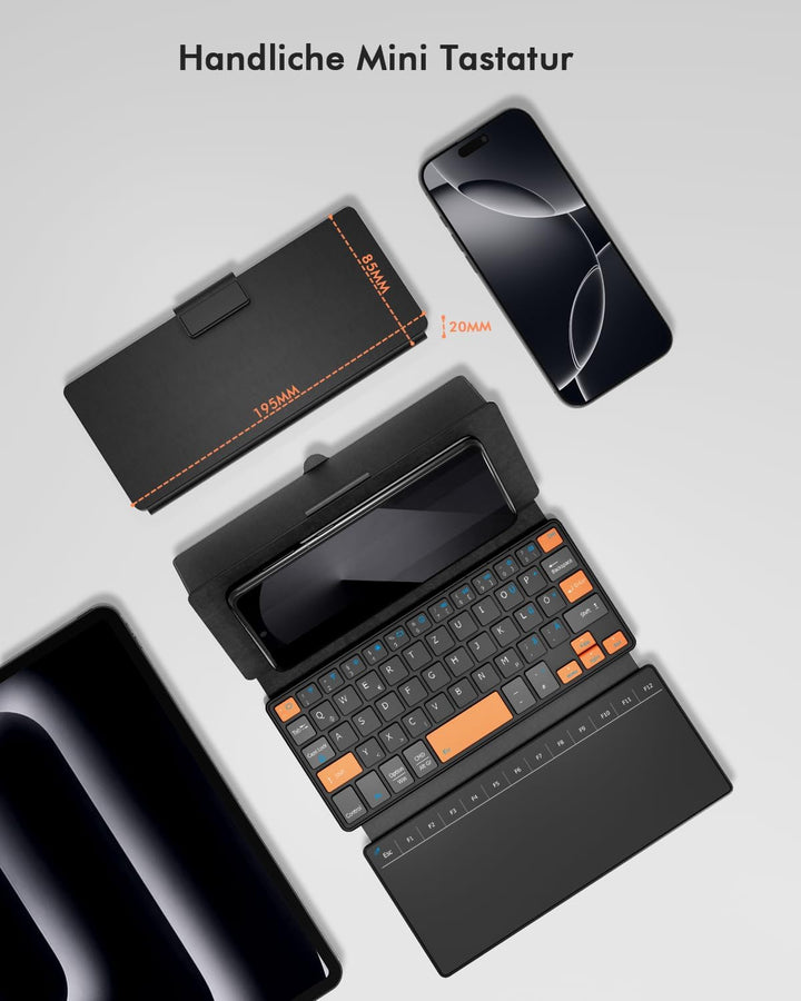 Doohoeek Mini Tastatur mit Trackpad für Handy/Tablets, Dual Bluetooth Tragbare Funktastatur, Kabello