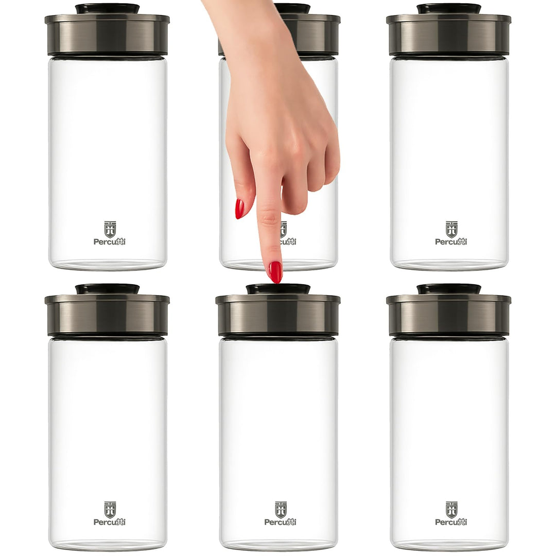 BURI Vorratsglas Vakuumglas 6er Set 1950ml | Vorratsdosen Glas mit Edelstahl Deckel & Vakuum Klick-M