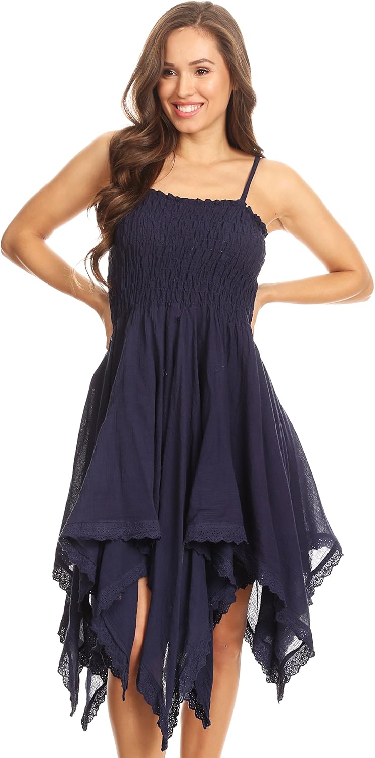 Sakkas Zendaya Stonewashed Rayon Embroiderot Floral Vine Ärmelless V-Neck Kleid XL-XXL Grosse Grösse