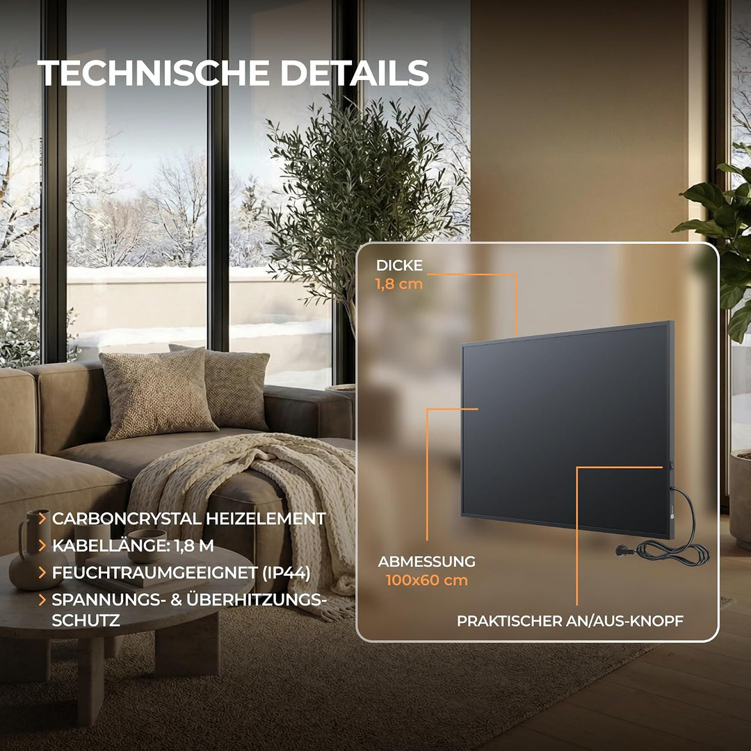 BR Bringer Infrarotheizung 700 Watt, schwarz - mit Steck-Thermostat - Infrarot Elektroheizung Energi