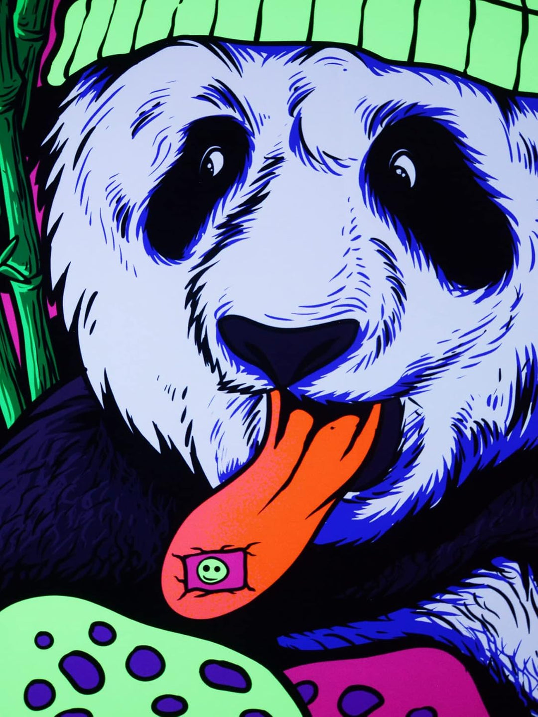PSYWORK Schwarzlicht Stoffposter Neon | Imagination Panda | 1,5 x 2,25m | UV-aktiv | fluoreszierend