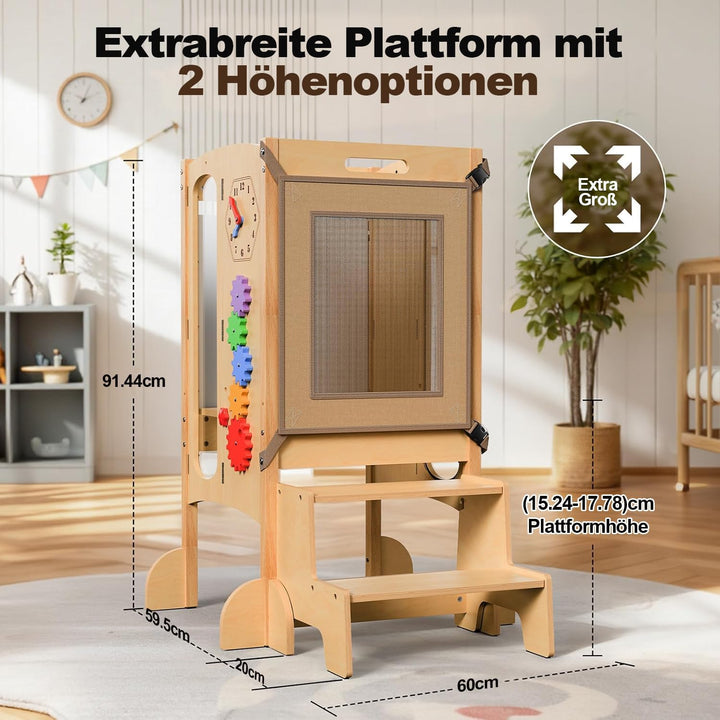 Lernturm ab 1 jahr, 5 in 1 Multifunktional Lernturm für Kinder, Montessori Learning Tower mit Tafel,