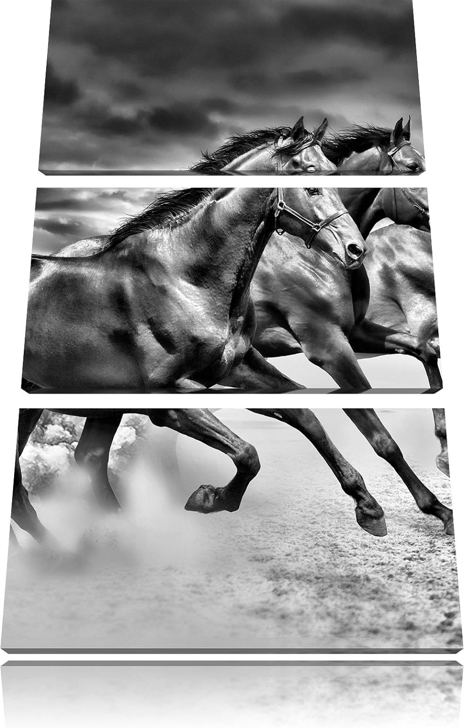 Pixxprint DREI Wilde Westernpferde als Leinwandbild/Grösse: 3 Teilig (120x80) cm/Wandbild/Kunstdruck