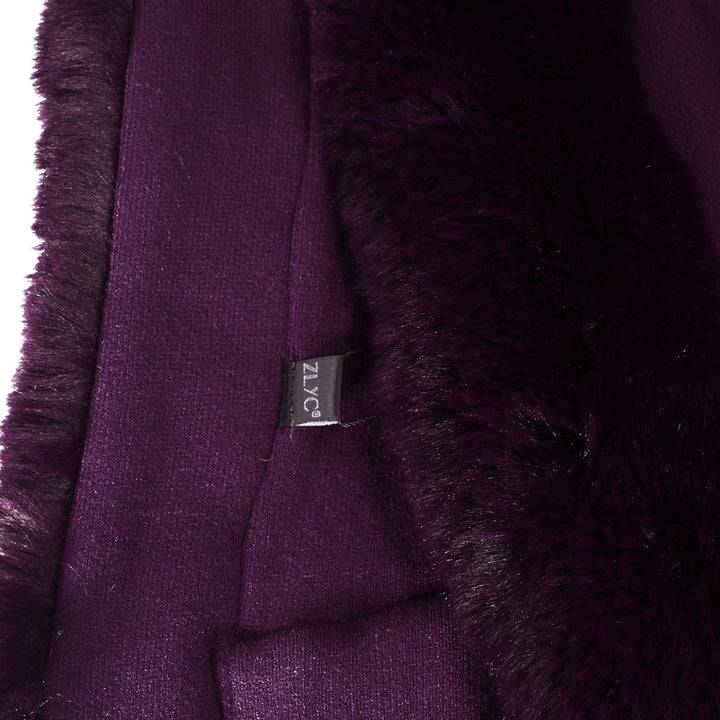 ZLYC Damen Winter Kunstpelz Poncho Cape Strick Schal Stola Warm Cardigan Violett, Violett