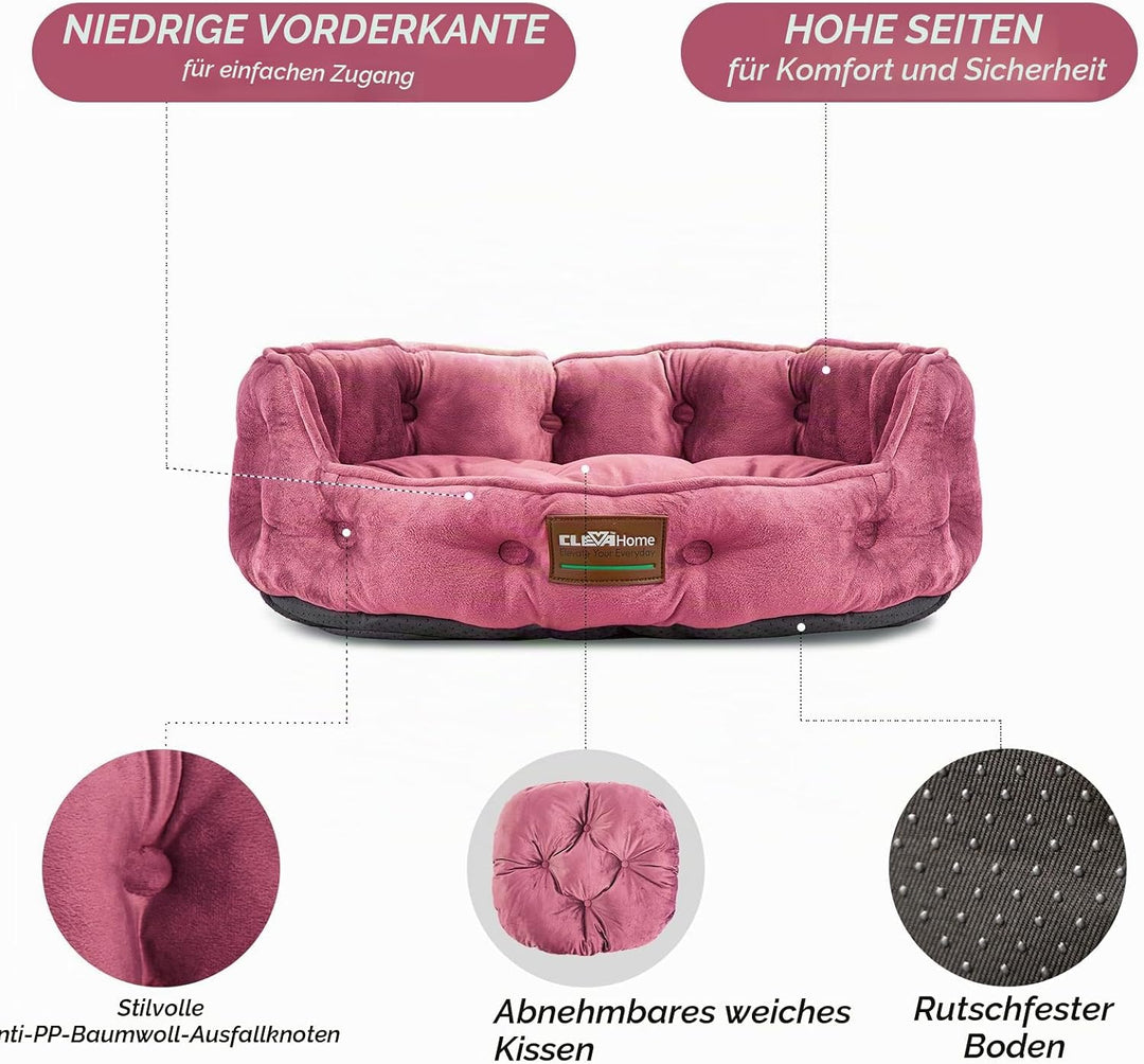 ClevaHome Rundes Katzenbett &amp; Hundebett für Kleine Haustiere bis 7kg – Waschbares Weiches Haustierbe