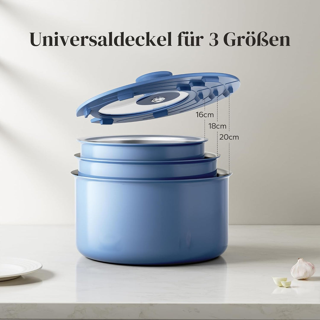Redchef Topfset mit Abnehmbaren Griffen 5-teilig, Edelstahl Töpfe Set unbeschichtet 16/18/20cm und 3