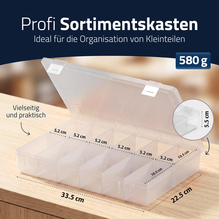 hünersdorff Sortimentskasten PP-Classic mit 12 Fächern | stabile Sortierbox für Schrauben und andere